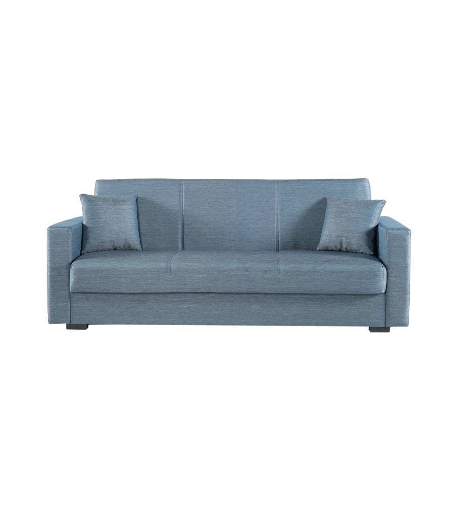 Divano letto "afrodite" 3 posti in tessuto grigio-blu, 212x80x87 cm